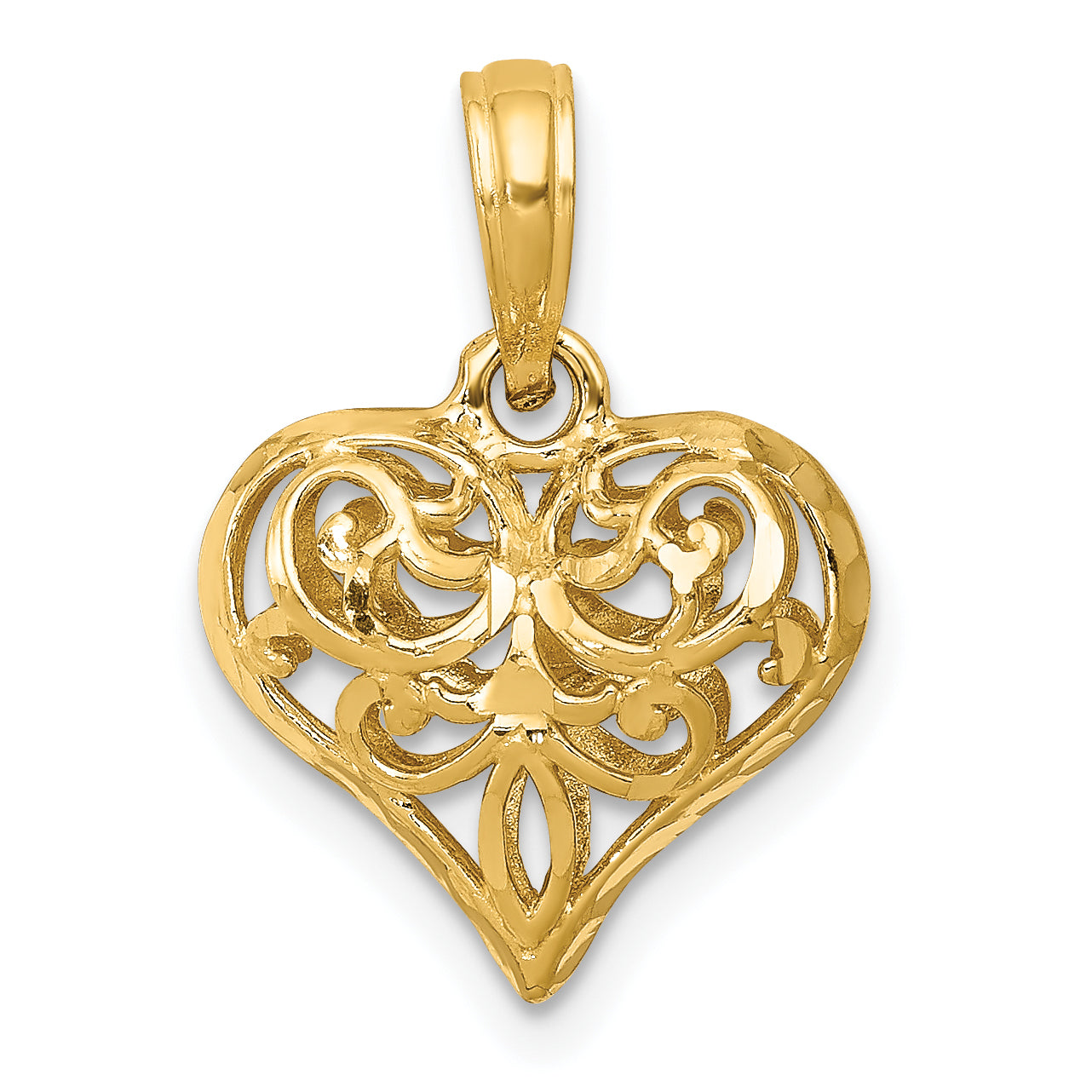 14K Polished 3-D Filigree Puffed Heart Pendant