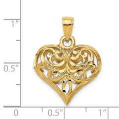 14K Gold Polished Filigree 3D Puffed Heart Pendant by Sophia Jewelers