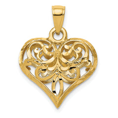 14K Polished 3-D Filigree Puffed Heart Pendant