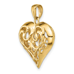 14K Polished 3-D Filigree Puffed Heart Pendant