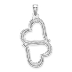 14K White Gold 3-D Solid Double Hanging Hearts Pendant