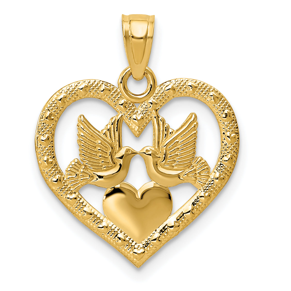 14K Polished Doves in Heart Pendant