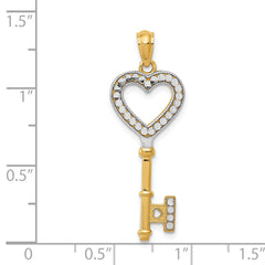 14K w/White Rhodium Polished Heart Key Charm