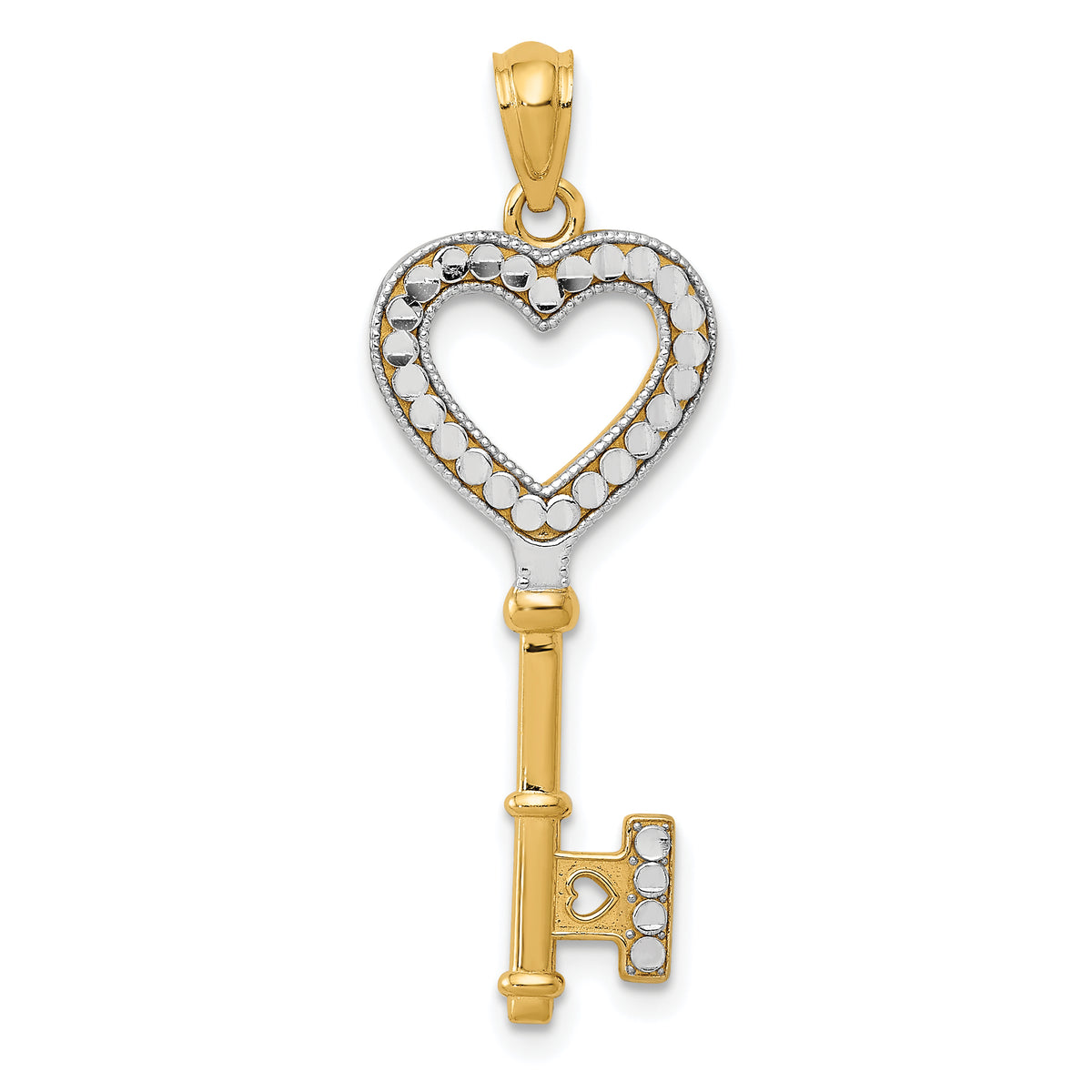 14K w/White Rhodium Polished Heart Key Charm