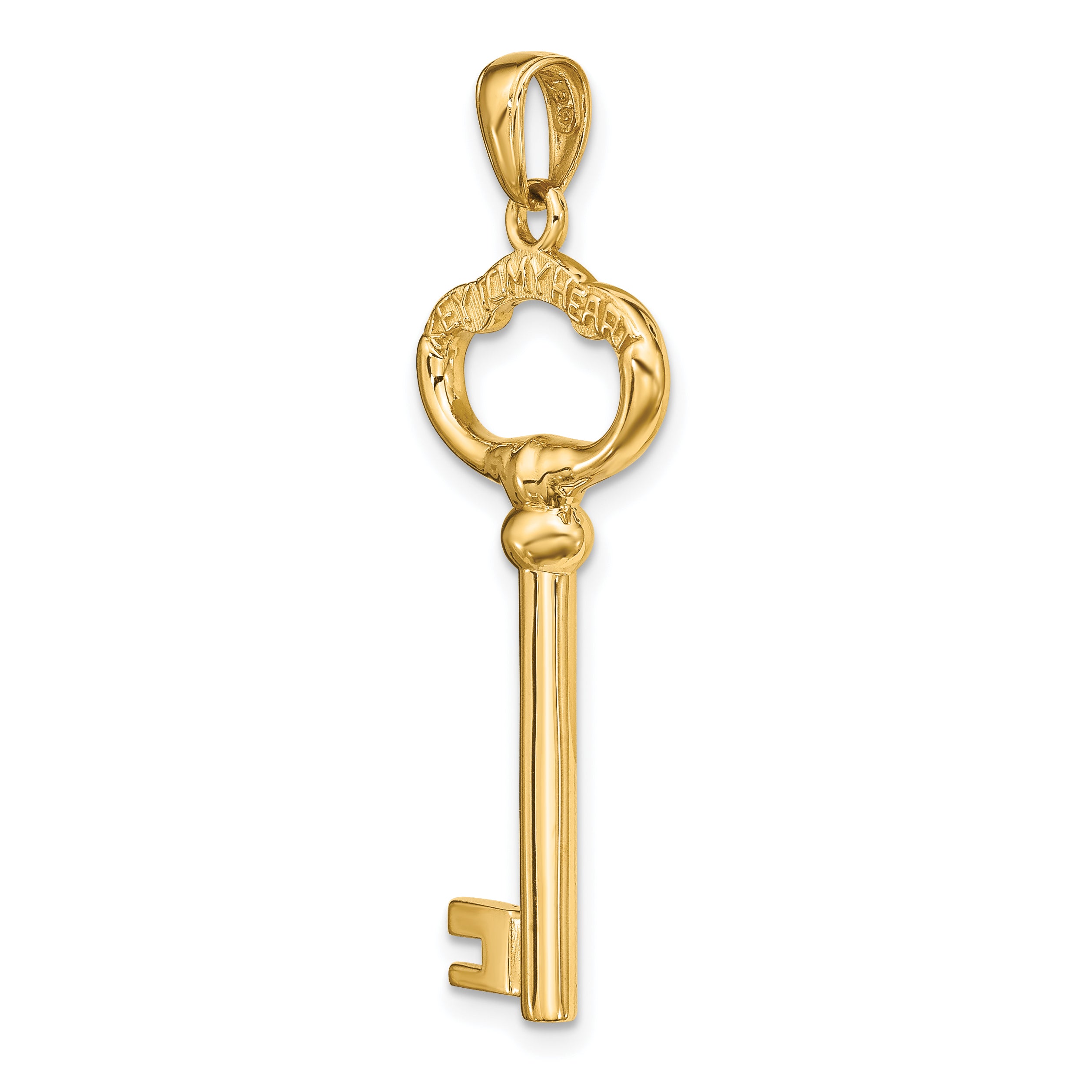 14K Gold Key to My Heart Charm with Polished 3D Design