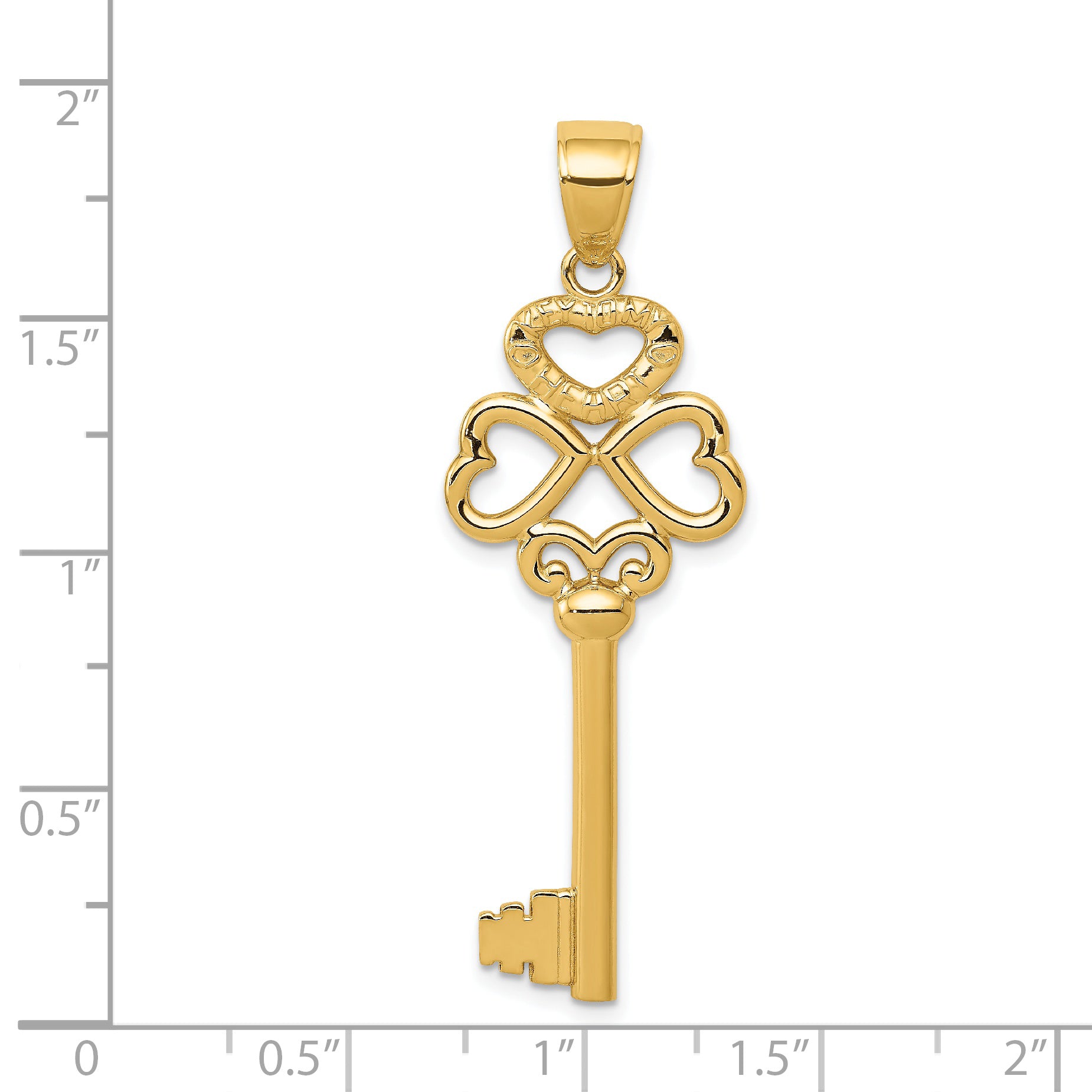 14K Polished 3D Hearts KEY TO MY HEART Key Charm