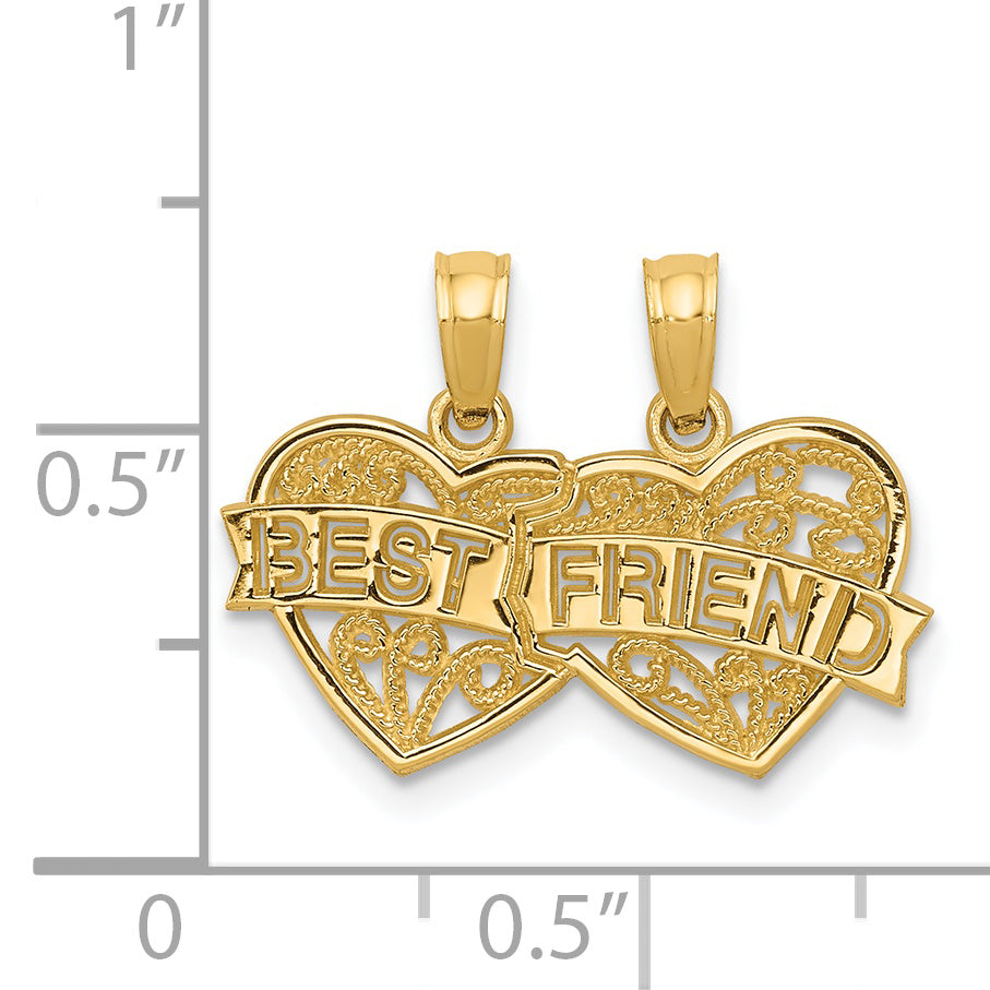 14K BEST FRIEND Breakable Double Hearts Pendant