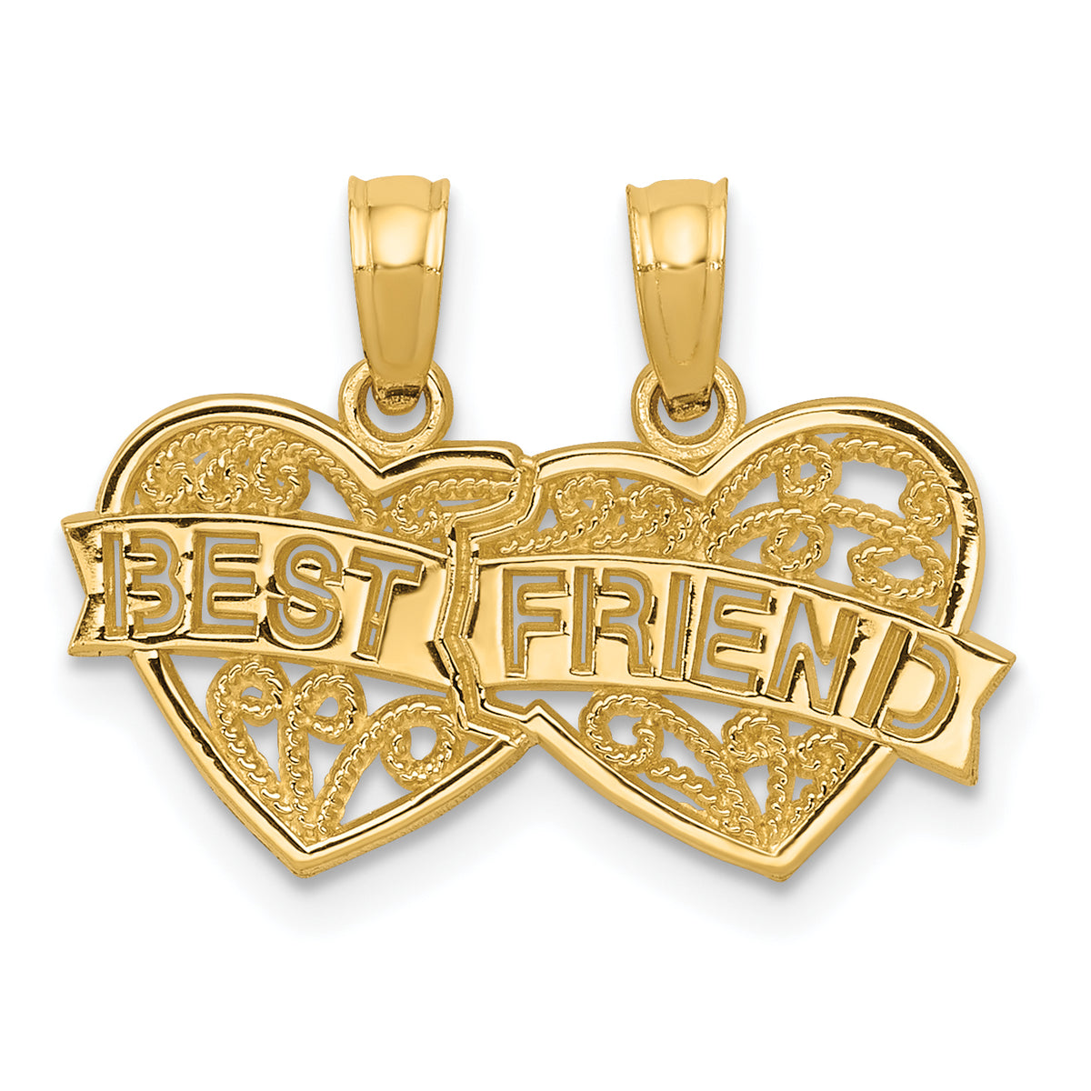 14K BEST FRIEND Breakable Double Hearts Pendant