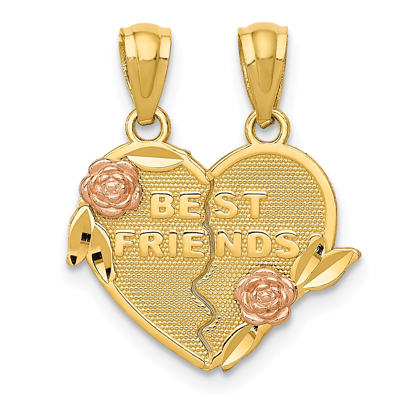 14k Two-tone BEST FRIENDS Break Apart Heart Pendant