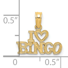 14K Polished/Textured I LOVE BINGO Charm