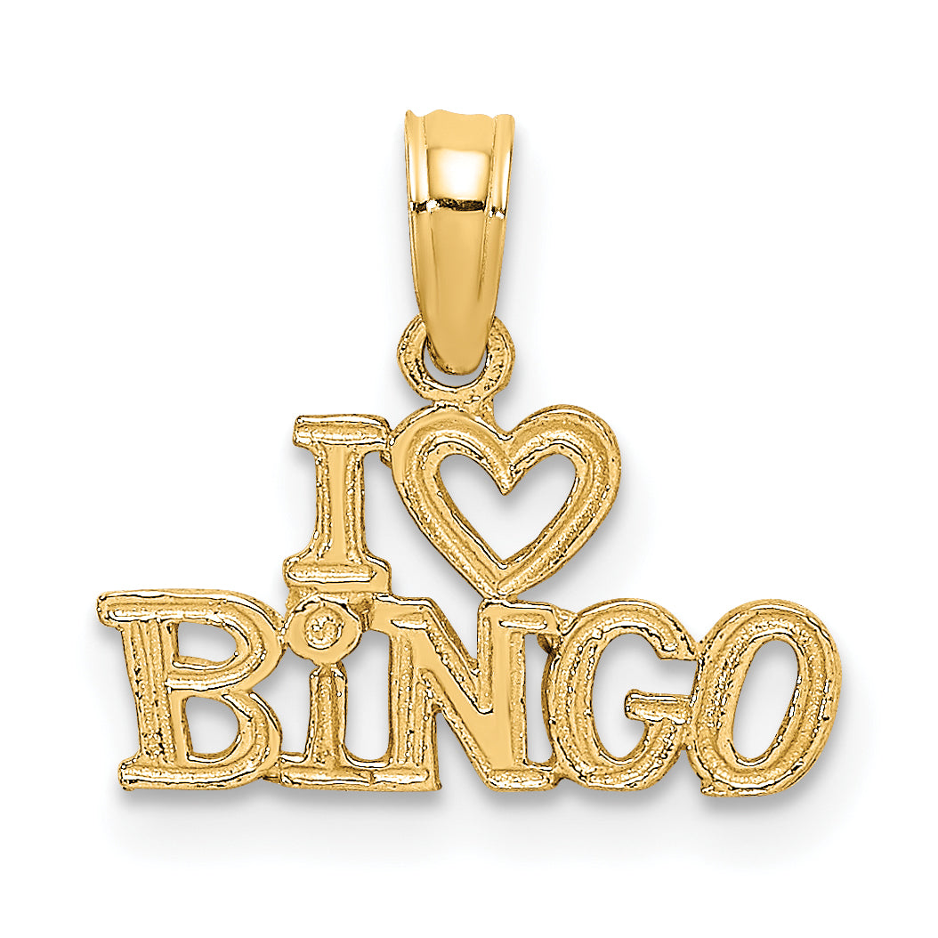 14K Polished/Textured I LOVE BINGO Charm