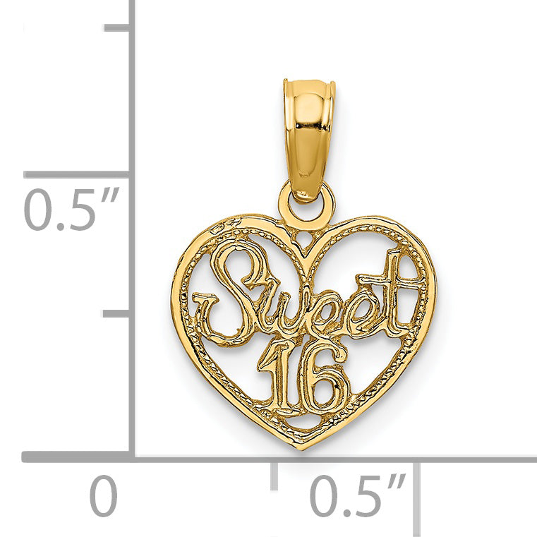 14K SWEET 16 in Heart Charm