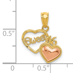 14k Two-tone SWEET 16 Heart Pendant