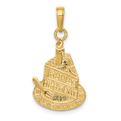 14K Slice of Cake with Candle HAPPY BIRTHDAY Pendant