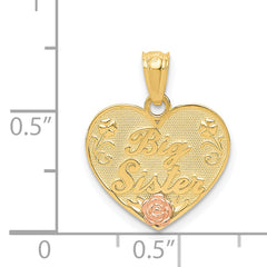 14K Two-Tone Gold Big Sister Heart Pendant  Solid Casted Design