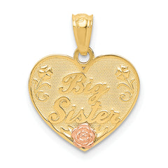 14k Two-tone BIG SISTER Heart Pendant