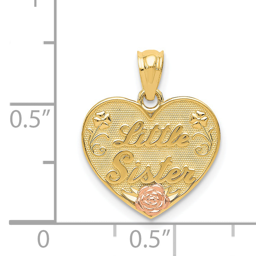 14K Gold Two-Tone Heart Pendant for Little Sister  Elegant Keepsake