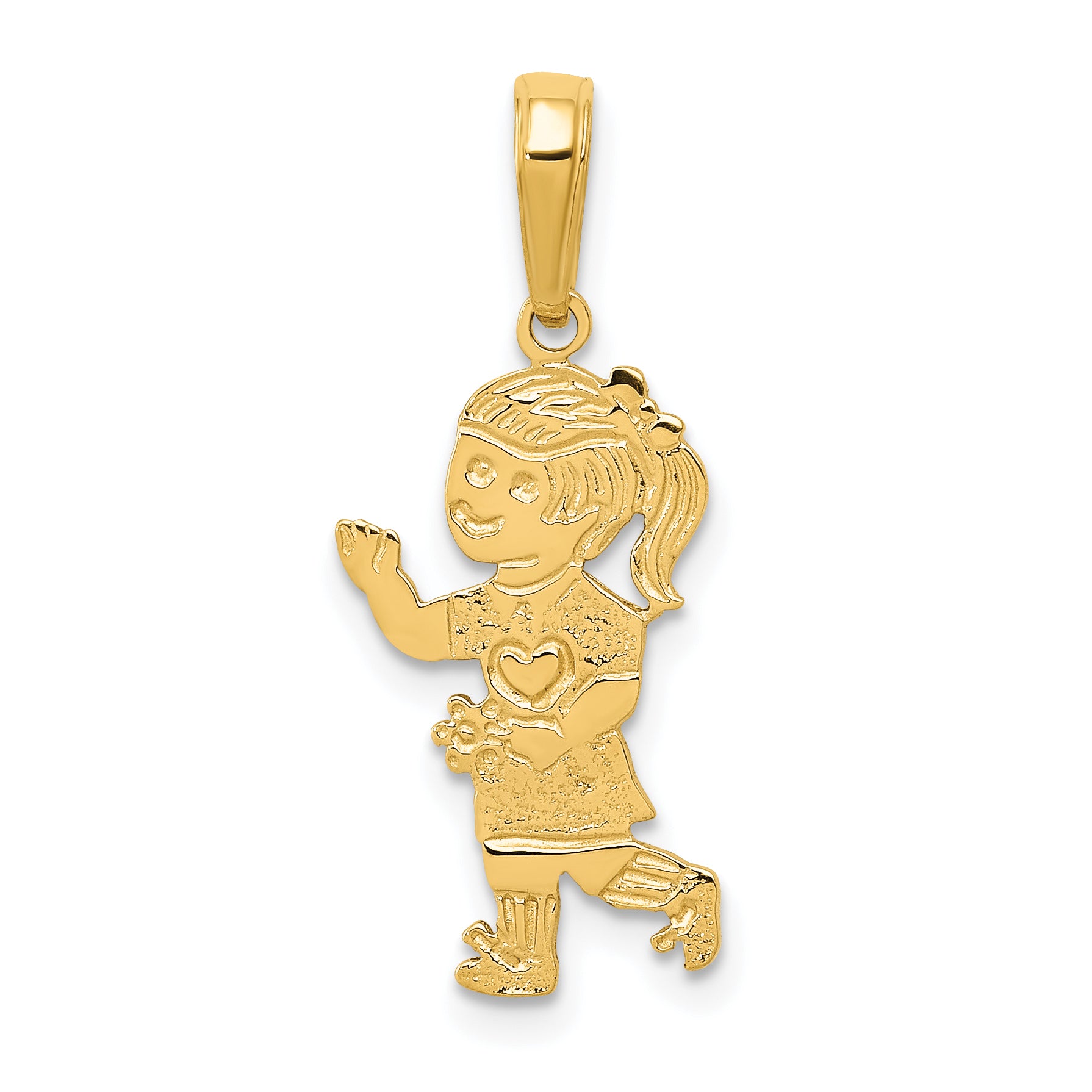 14K Little Girl Walking with Flowers Pendant