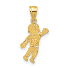 14K Boy Waving with Heart on Pocket Charm