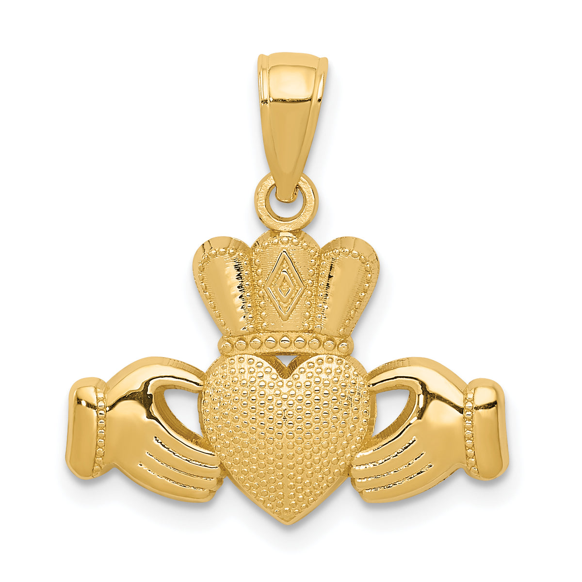 14K Claddagh Pendant with Textured Crown