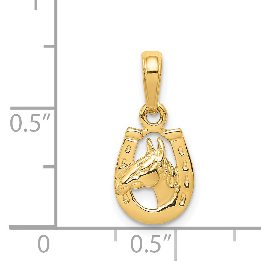 14K Horseshoe with Horse Head Pendant