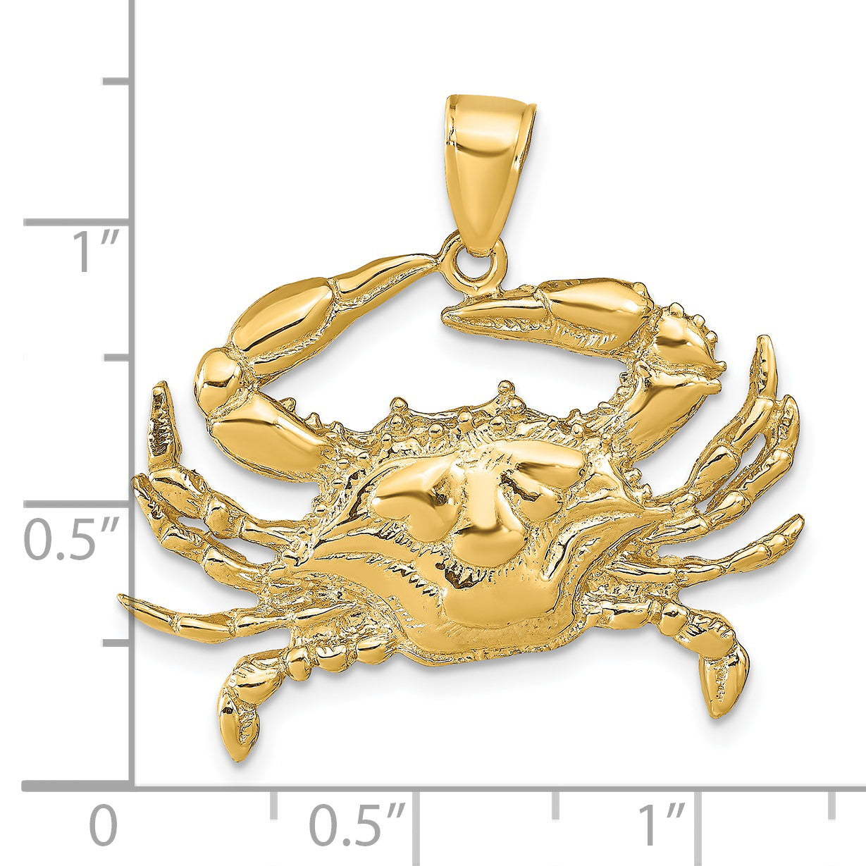 10K Gold Blue Crab Pendant with Polished Finish and Textured Detail