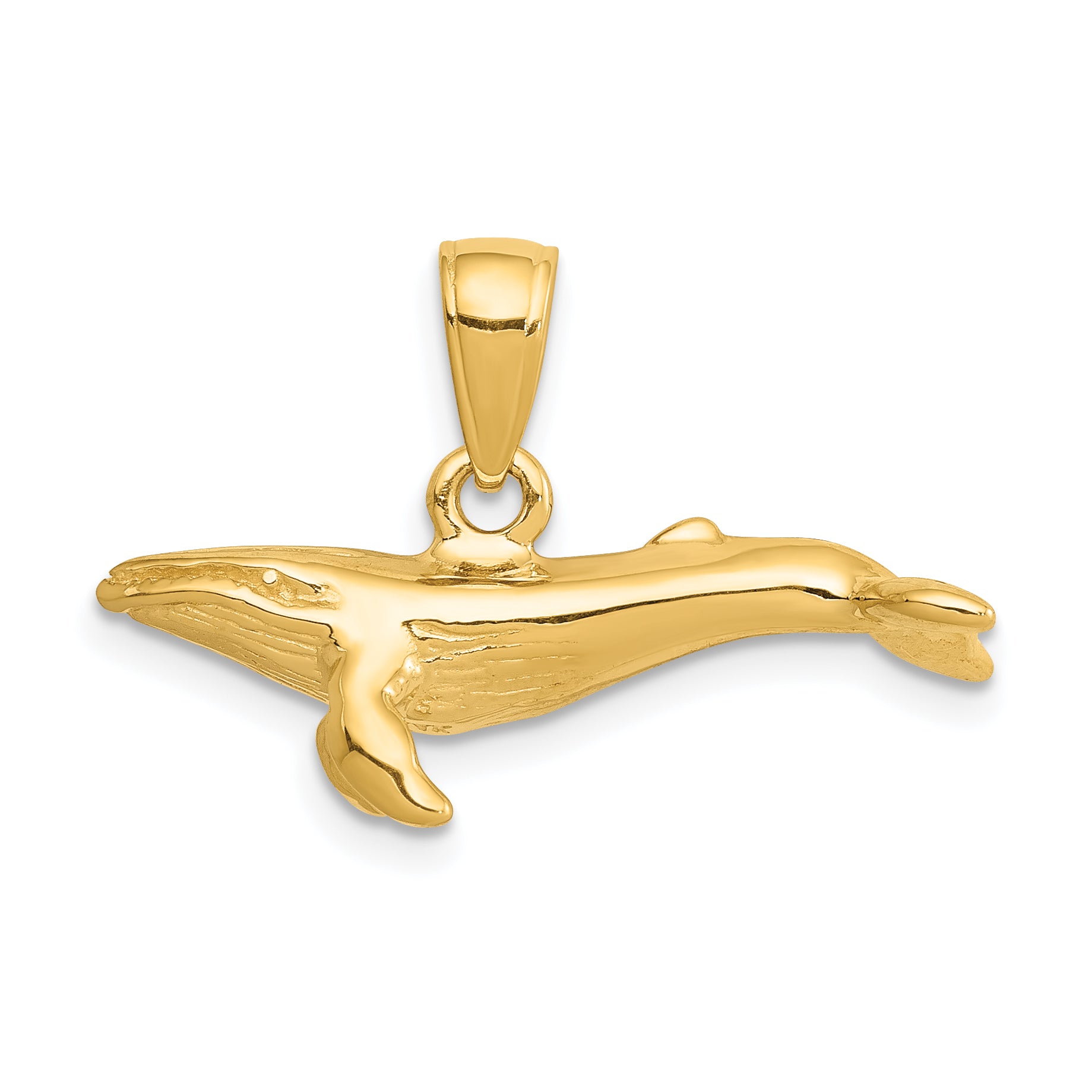 14K Gold 3D Humpback Whale Pendant with Solid Cast Design