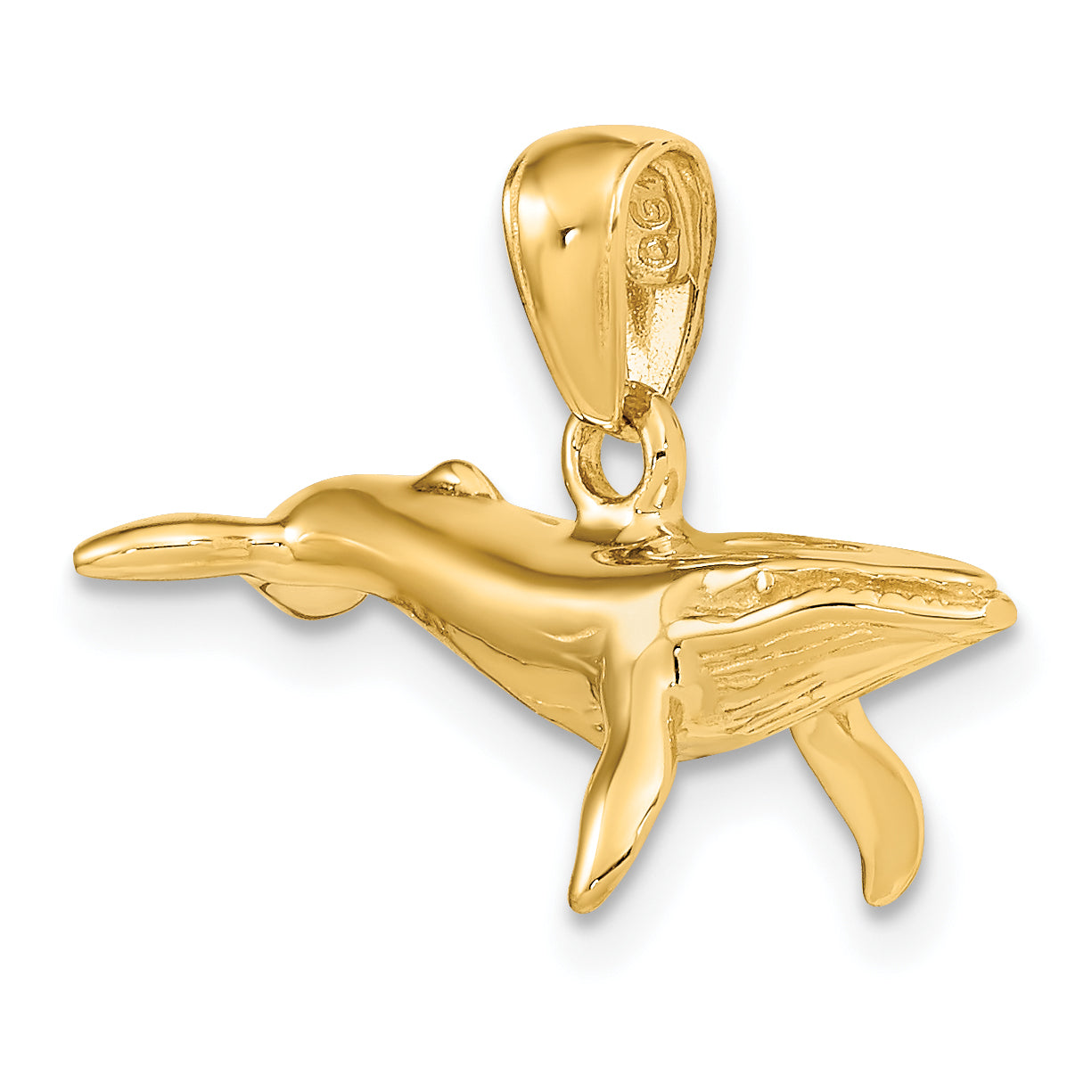 14K Gold 3D Humpback Whale Pendant with Solid Cast Design