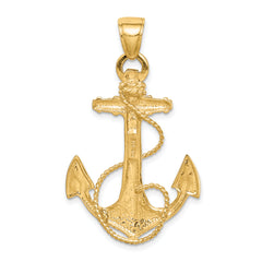 14K Gold Anchor with Rope Pendant Men's Nautical Themed, Solid, 41mm