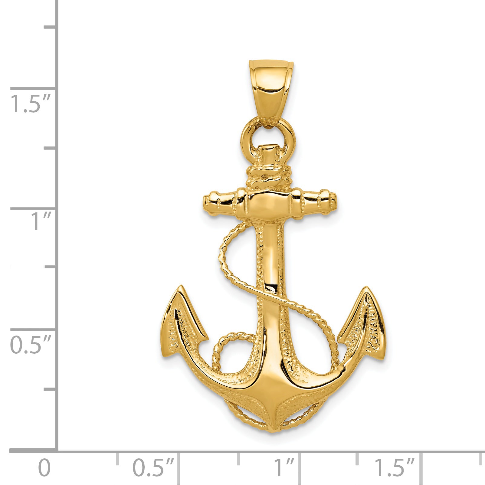 14K Gold Anchor with Rope Pendant Men's Nautical Themed, Solid, 41mm