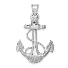 14K White Gold Anchor with Rope Pendant