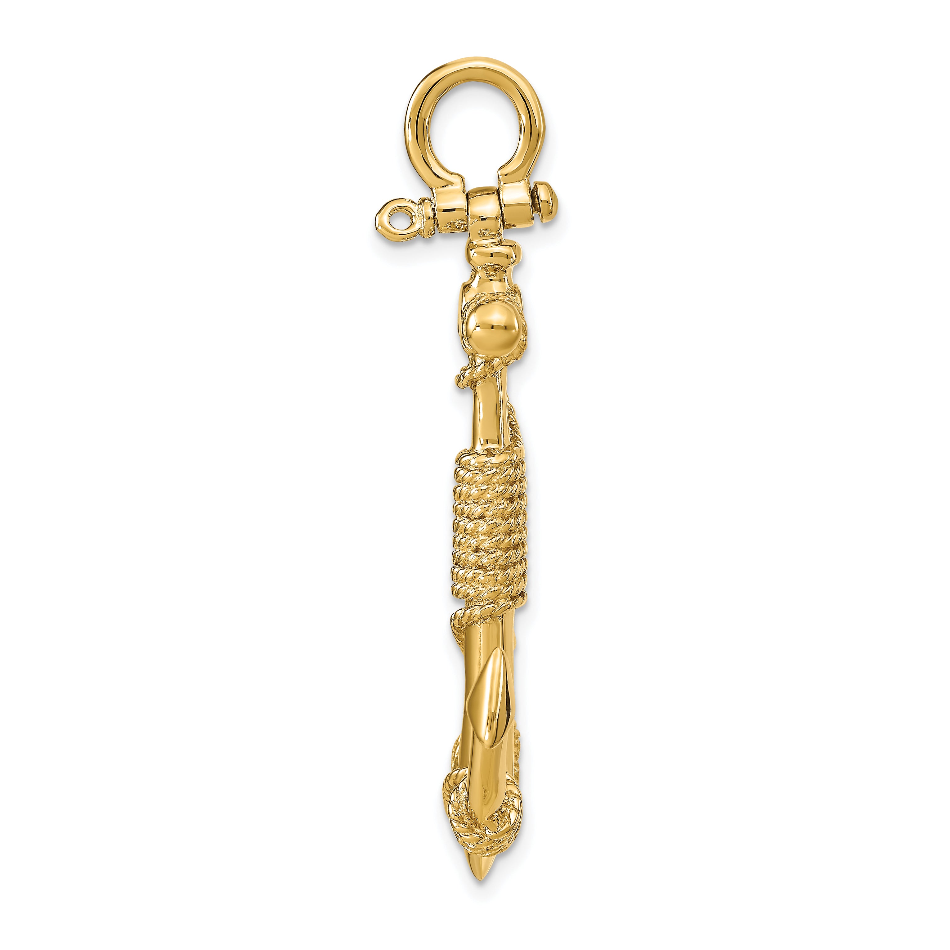 14K Gold Solid Anchor with Rope Pendant Casted, Bold Men's Design