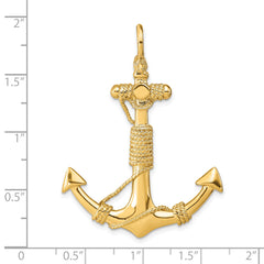 14K Gold Solid Anchor with Rope Pendant Casted, Bold Men's Design