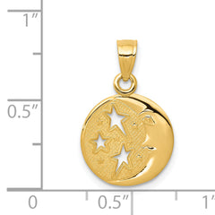 14k Polished Flat-Backed Moon with Three Stars Pendant