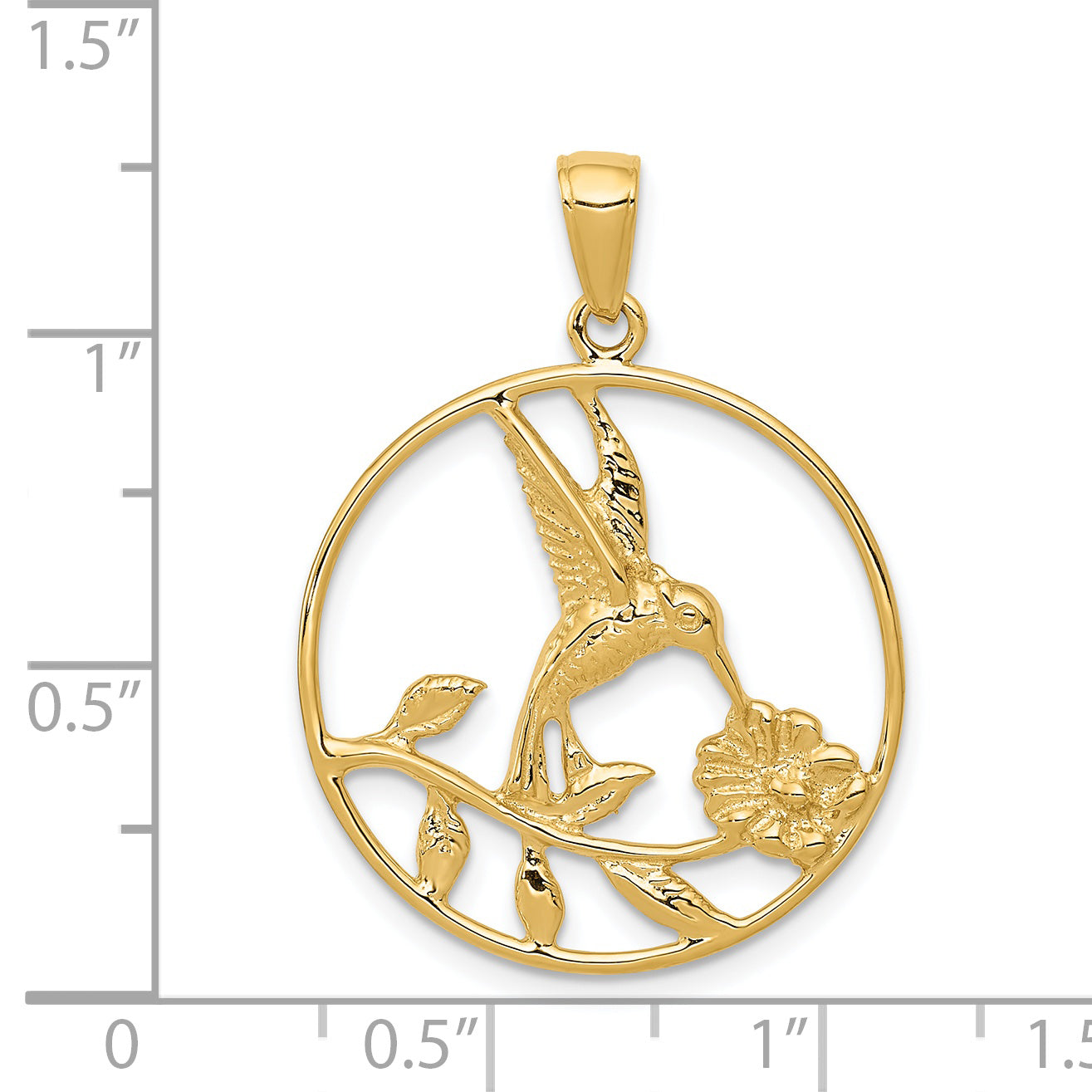 14K Hummingbird in Round Frame Pendant