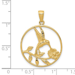 14K Hummingbird in Round Frame Pendant