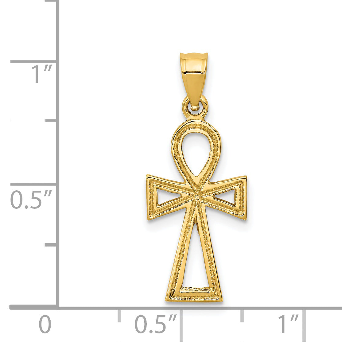 14K Gold Ankh Cross Charm with Polished Finish and Textured Back