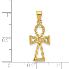 14K Gold Ankh Cross Charm with Polished Finish and Textured Back