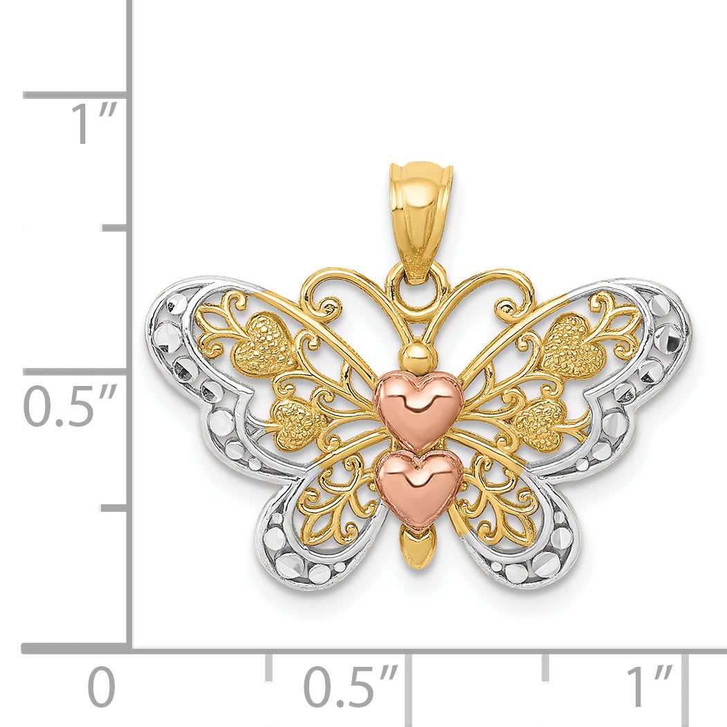 14k Two-tone w/White Rhodium Butterfly Pendant