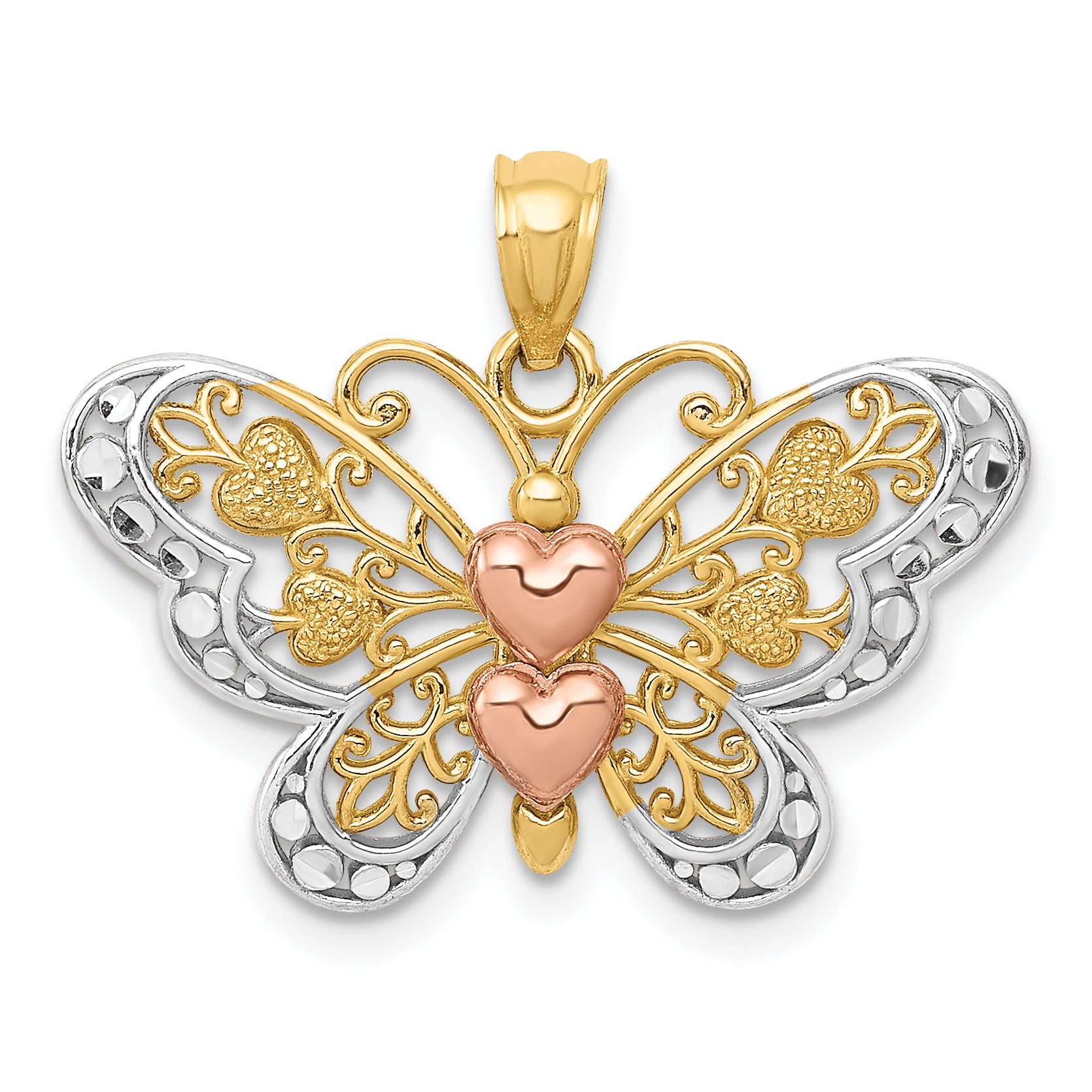 14k Two-tone w/White Rhodium Butterfly Pendant