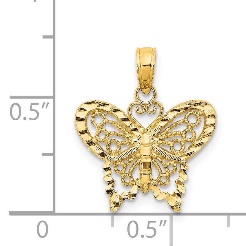 14K Gold Diamond-Cut Butterfly Pendant with Polished Finish Elegant Design