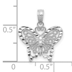 14K White Gold Diamond-cut Butterfly Pendant