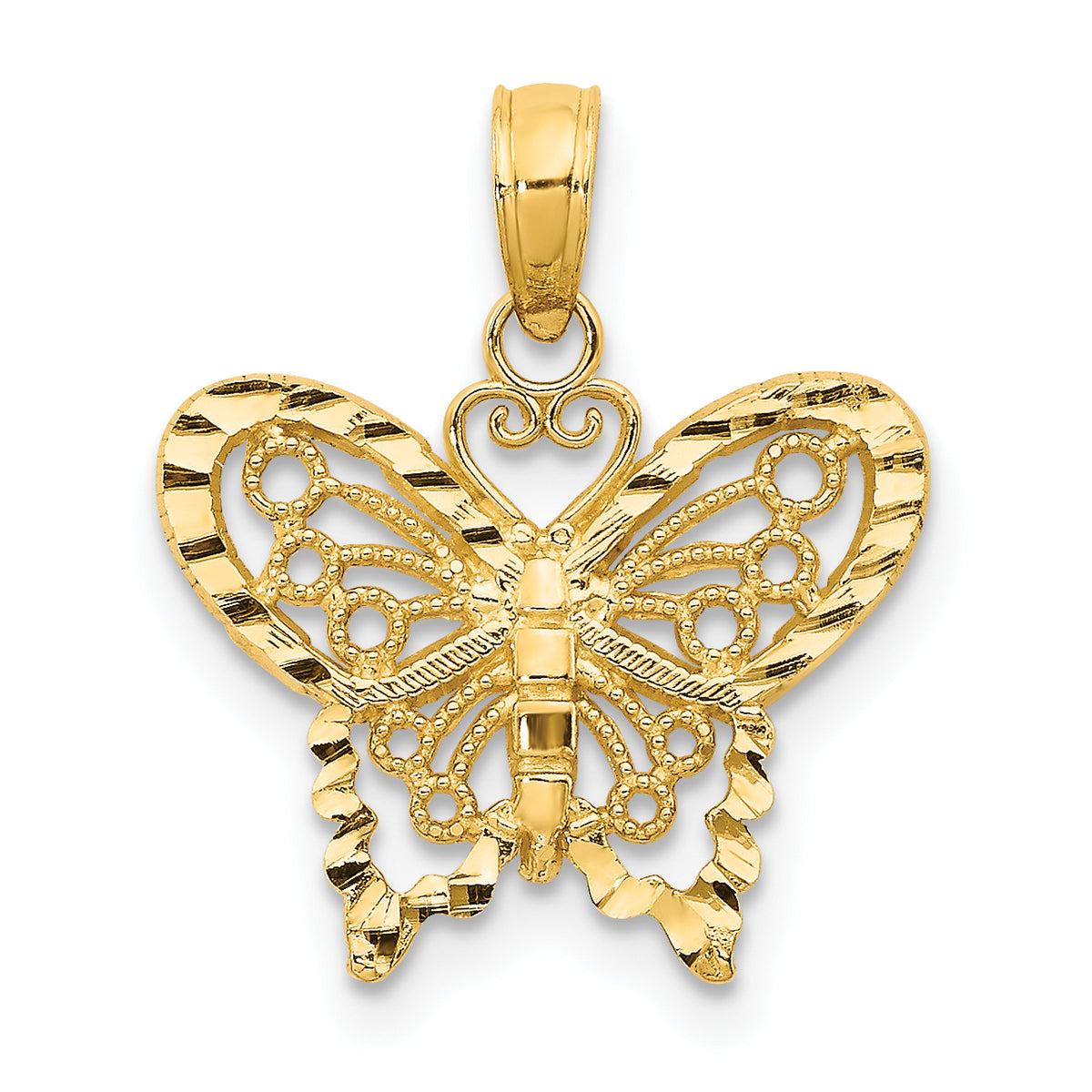 14K Diamond-cut Butterfly Pendant