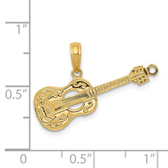 14K Gold Guitar Pendant for Men with Polished Textured Design  Musical Elegance and Craftsmanship