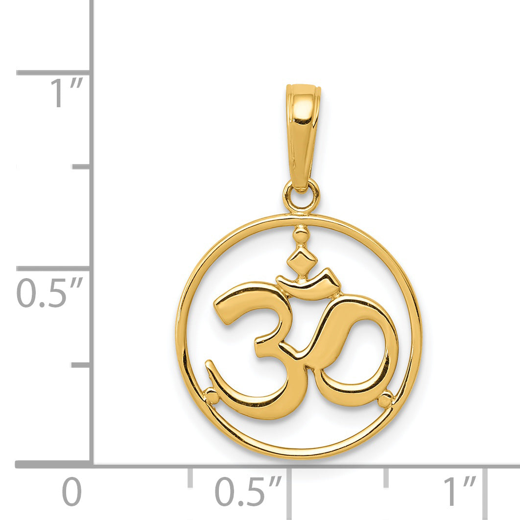 14K Cut-out Round Frame Yoga Om Symbol Pendant