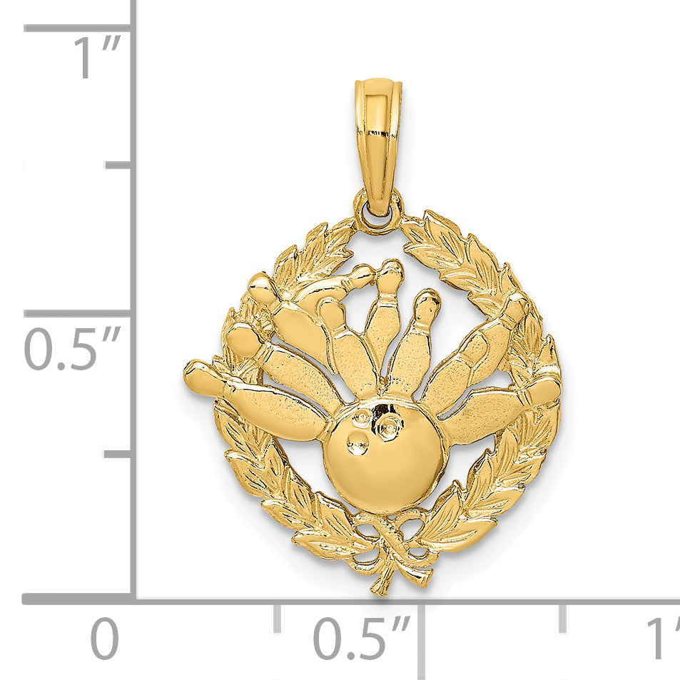 14K Bowling Story in Leaf Circle Charm