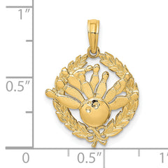 14K Bowling Story in Leaf Circle Charm