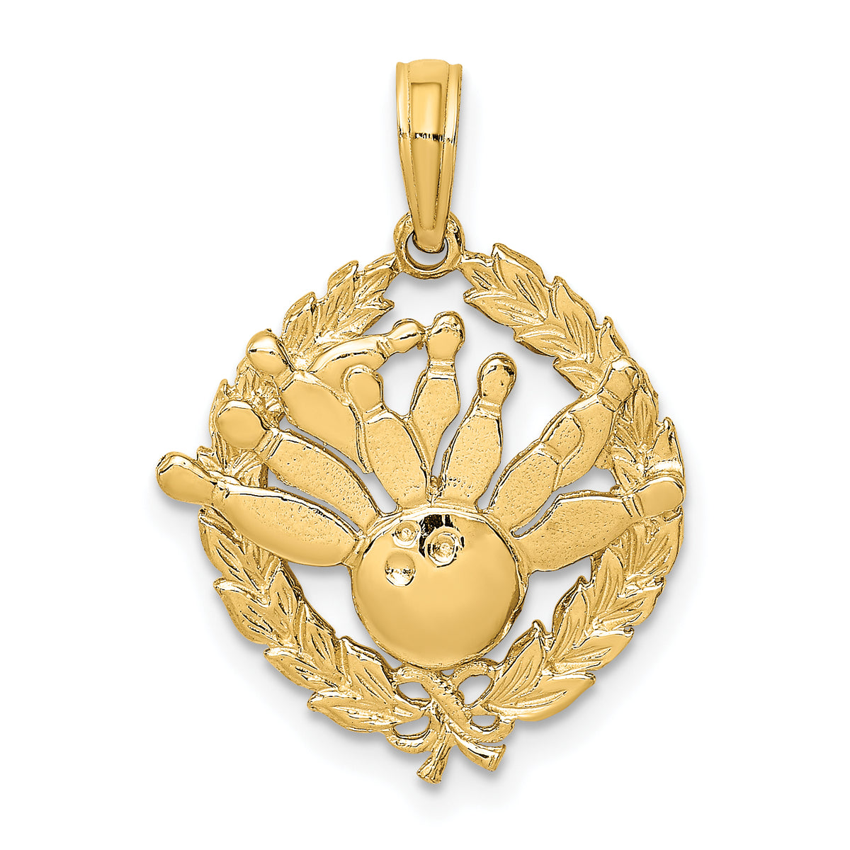 14K Bowling Story in Leaf Circle Charm