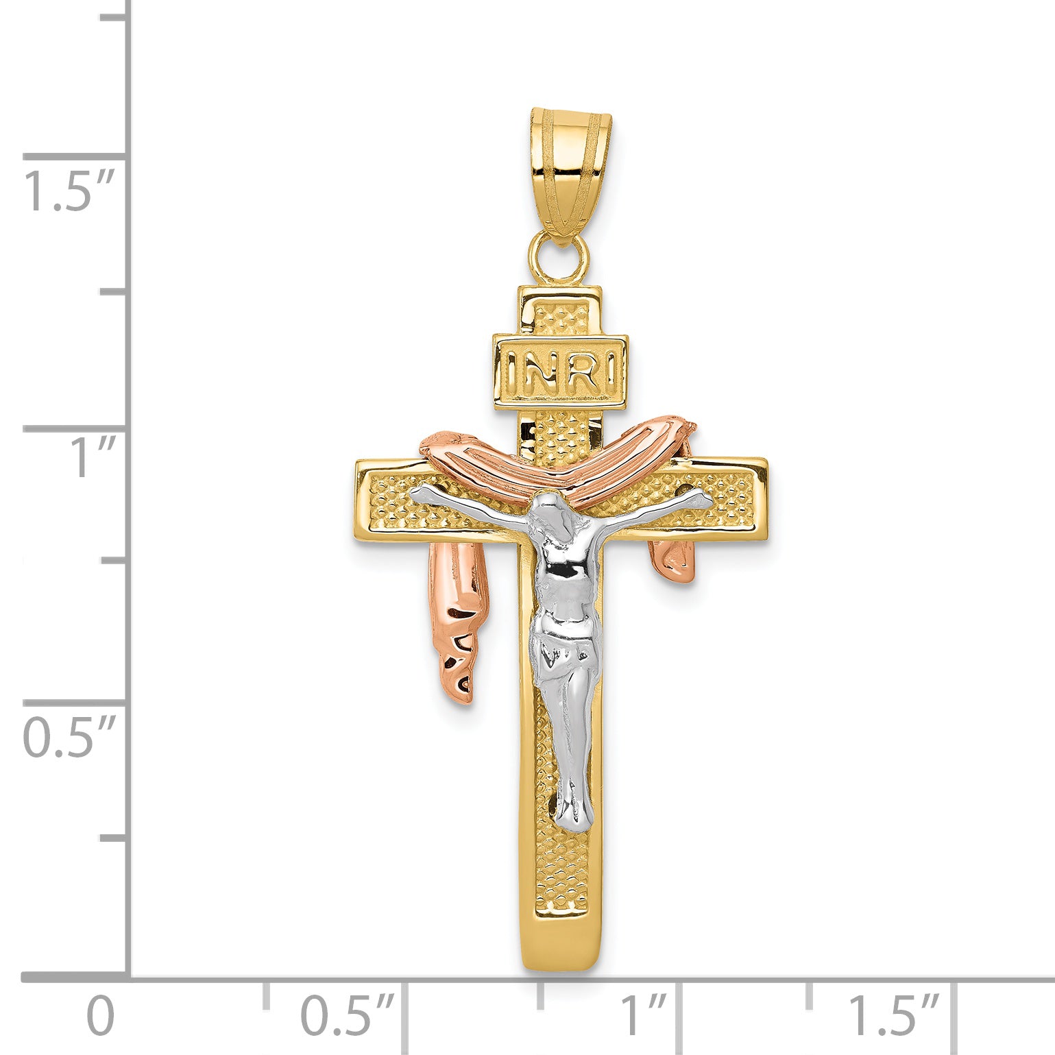 14K Tri-color Large Draped INRI Crucifix Pendant