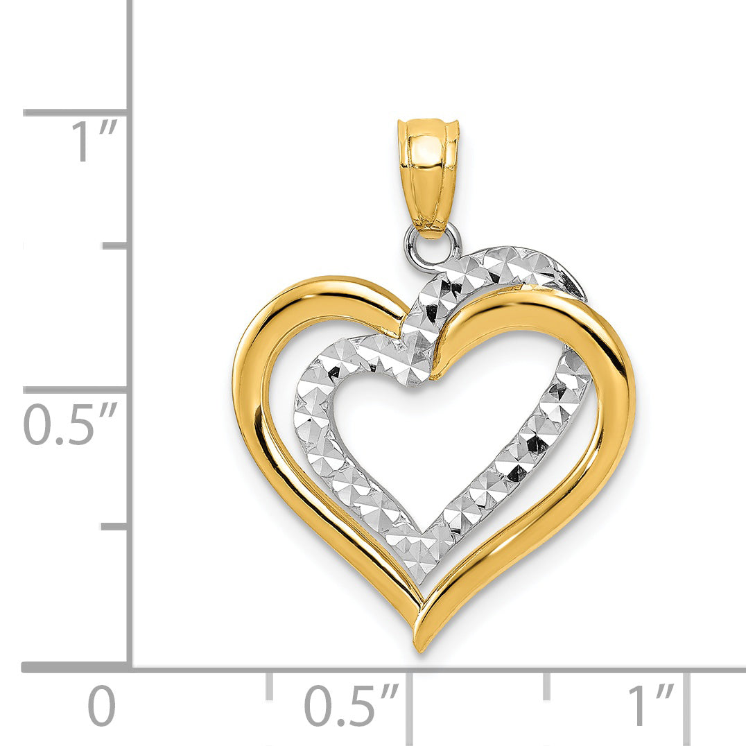 **14K Two-Tone Gold Intertwined Hearts Pendant with Diamond-Cut Polished Finish**